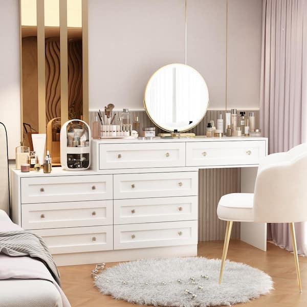 WIAWG White Wood 8-Drawer 82.7 in. W Retractable Chest of