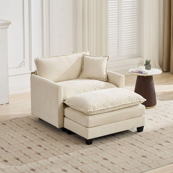 Estevao Beige Chenille Arm Chair, Comfy Double Layer Upholstered Seat Cushion