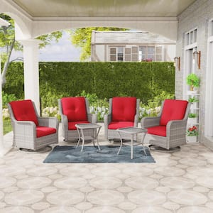 Gray 6-Piece Rattan Wicker Patio Conversation Set with Red Cushions Garden Lawn