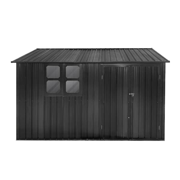 Unbranded 10 ft. W x 8 ft. D Outdoor Storage Metal Shed with Vents, Windows, Hooks, Lockable Door, Dark Gray (74 sq. ft.)