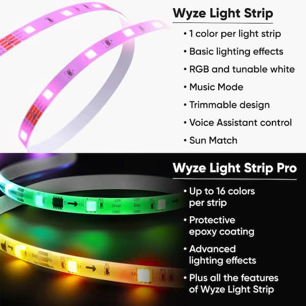 WYZE Light Strip 32.8ft Smart Plug-In Color-Changing LED Strip Light with  16 Million Colors RGB and App Control WLPSTG-10 The Home Depot