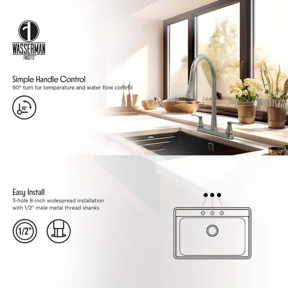 Nickel Double Handle Pull Down Kitchen Faucet with Spray
