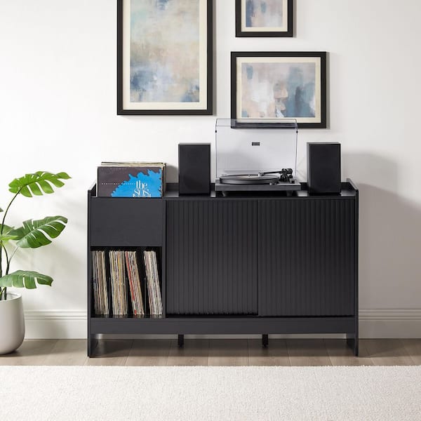 CROSLEY FURNITURE Arden Black Record Player Cabinet With Vinyl