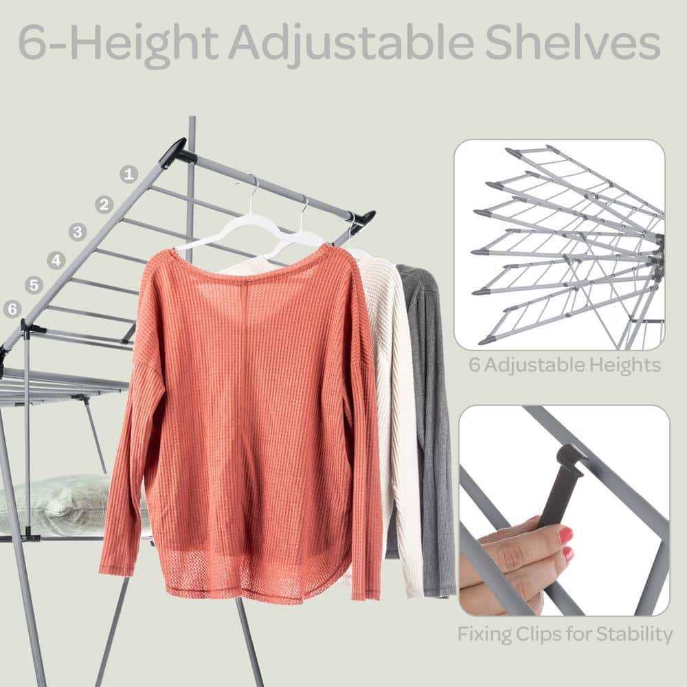 Platinum Foldable Clothes Drying Rack with 24 Rails and Hanging Bar