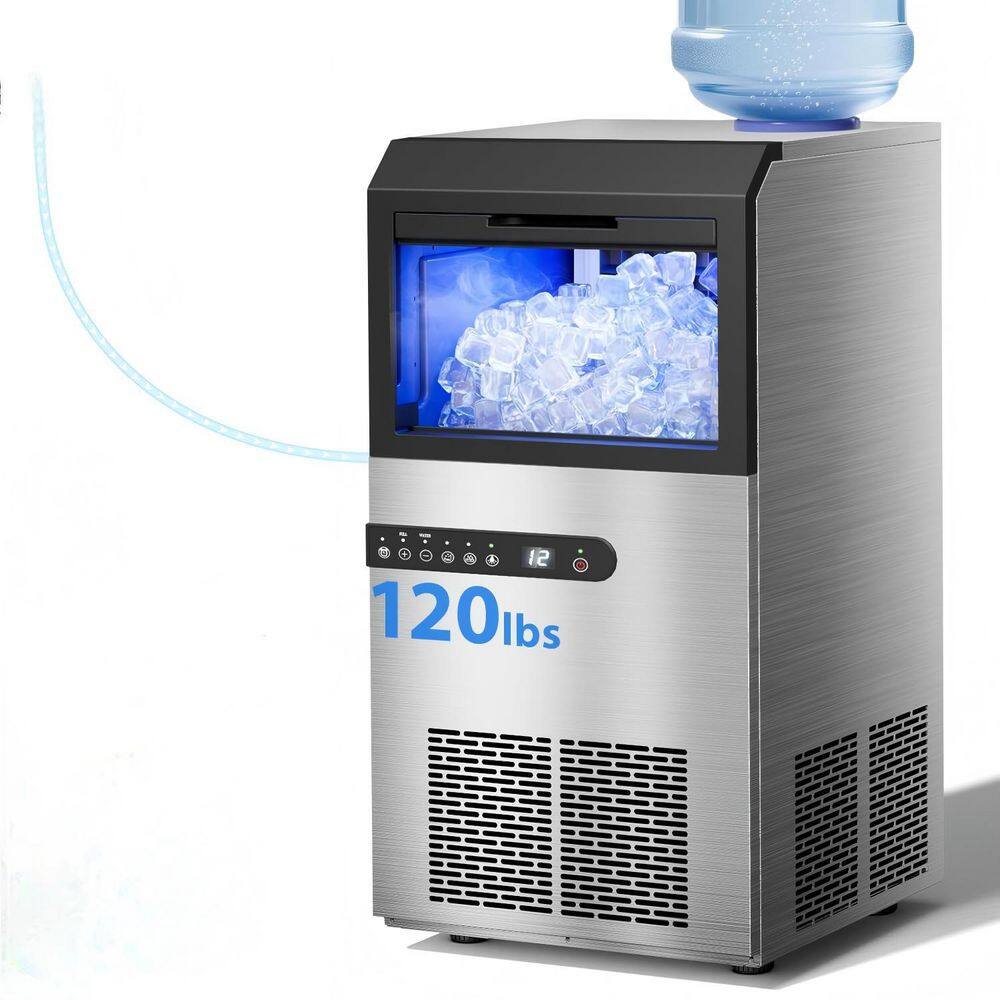 16.5 Commercial Ice Maker 120LBS/24H Under Counter-Stainless Steel, Self Clean, 29LB Storage, 2 Water Inlet for Bar Home