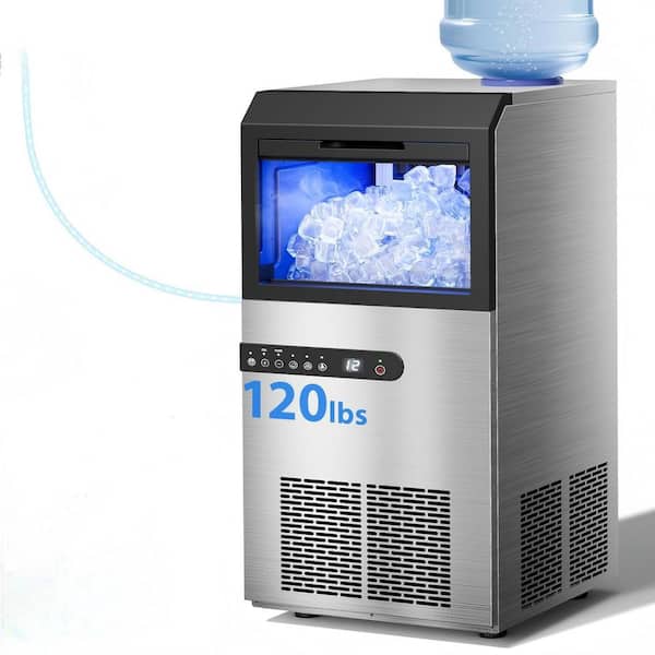 16.5 Commercial Ice Maker 120LBS/24H Under Counter-Stainless Steel, Self Clean, 29LB Storage, 2 Water Inlet for Bar Home