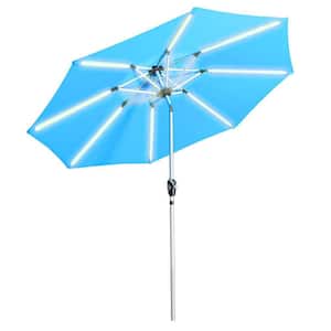8.8 ft. Metal Wholesale Adjustable Outside Market Umbrella Solar Led Blue Outdoor Patio Umbrella with Light