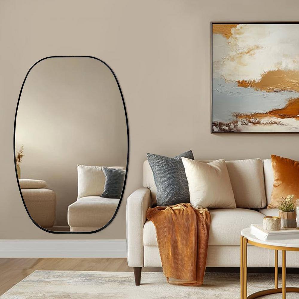 Crane Lake Large Black Oval Metal Framed Bathroom Mirror