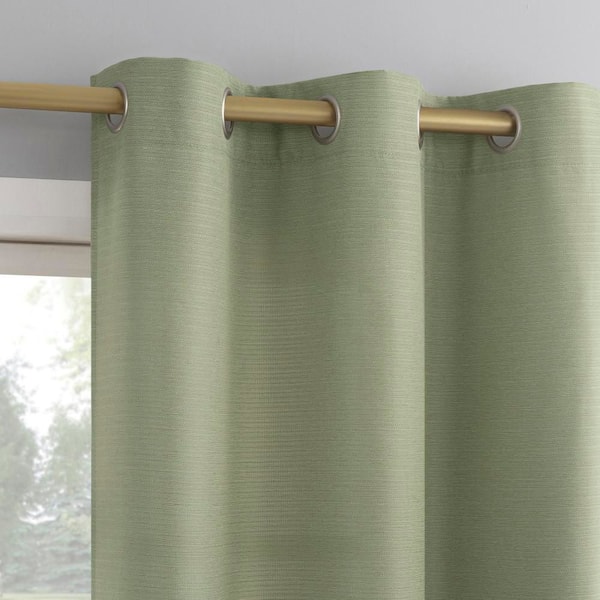 Landon Textured Sage Green Faux Linen 40 in. W x 63 in. L Grommet Light Filtering Curtain (Single Panel)