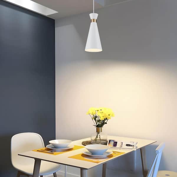 TinHon Modern White Cone Pendant Light with Gold Accent