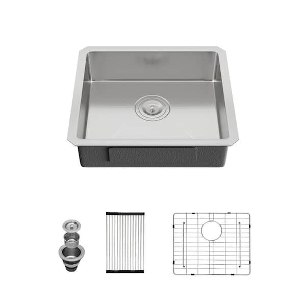 18 in. Undermount Single Bowl 16 Gauge Brushed Stainless Steel ADA Kitchen Sink with Bottom Grid