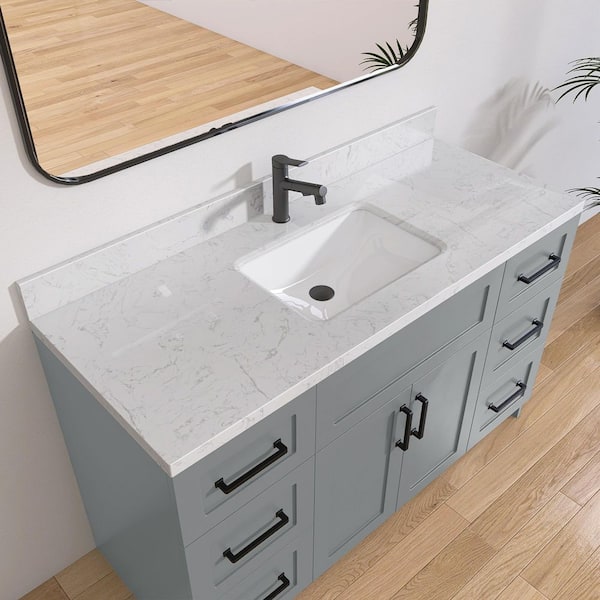 Etyi 54 in. W x 22 in. D Engineered Stone Vanity Top Rectangular Single Sink Bathroom Vanity Top in Carrara White