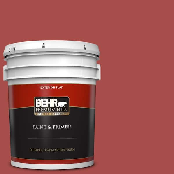 BEHR PREMIUM PLUS 5 gal. Home Decorators Collection #HDC-CL-09 Persimmon Red Flat Exterior Paint & Primer