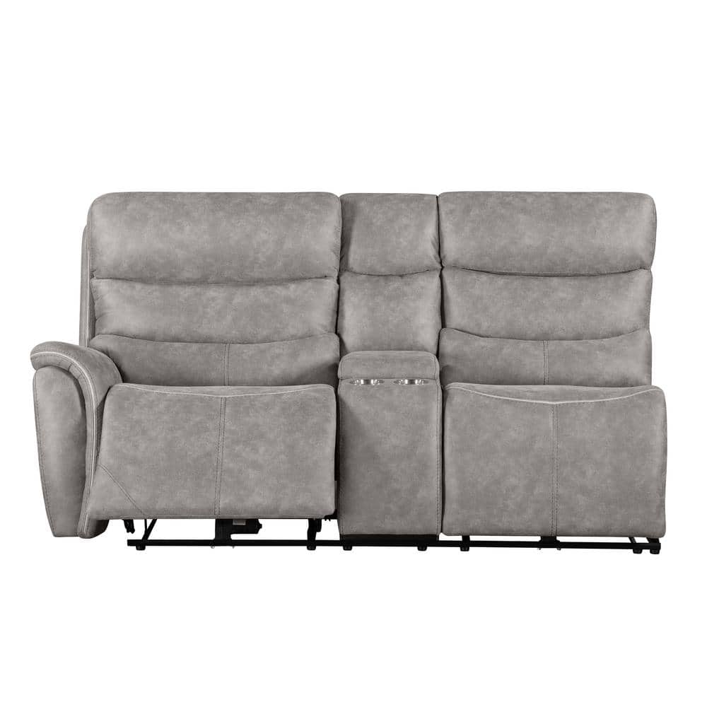 Kamari Gray Fabric Three-Piece Sectional with Round Arm and Cup Holder