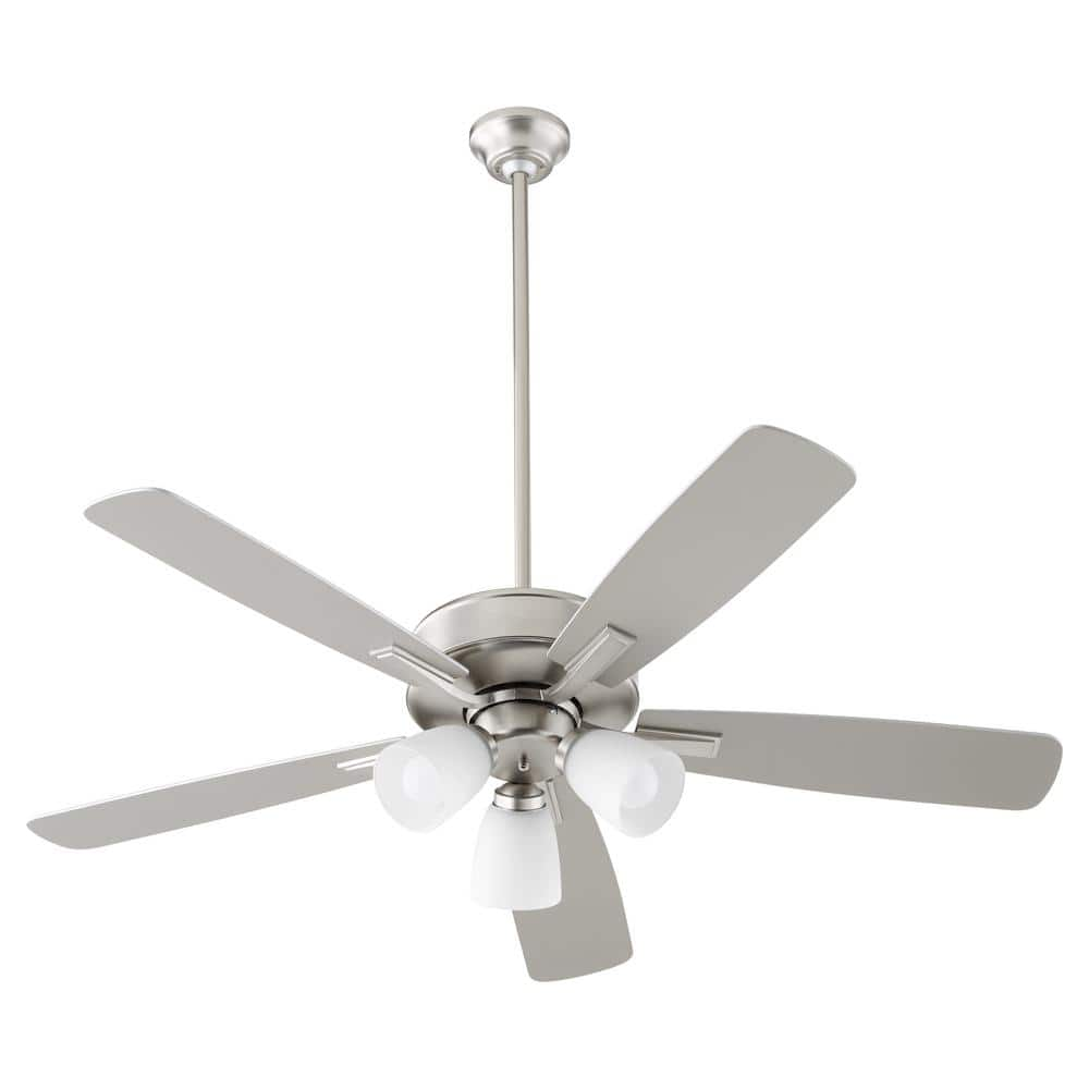 Ovation 52 in. in Satin Nickel 5-Blade 3-Light 9-Watt Medium Base Lamp Opal Ceiling Fan -  quorum, 4525-365