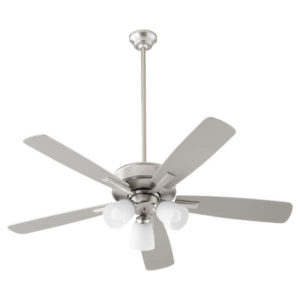 quorum Ovation 52 in. in Satin Nickel 5-Blade 3-Light 9-Watt Medium Base Lamp Opal Ceiling Fan