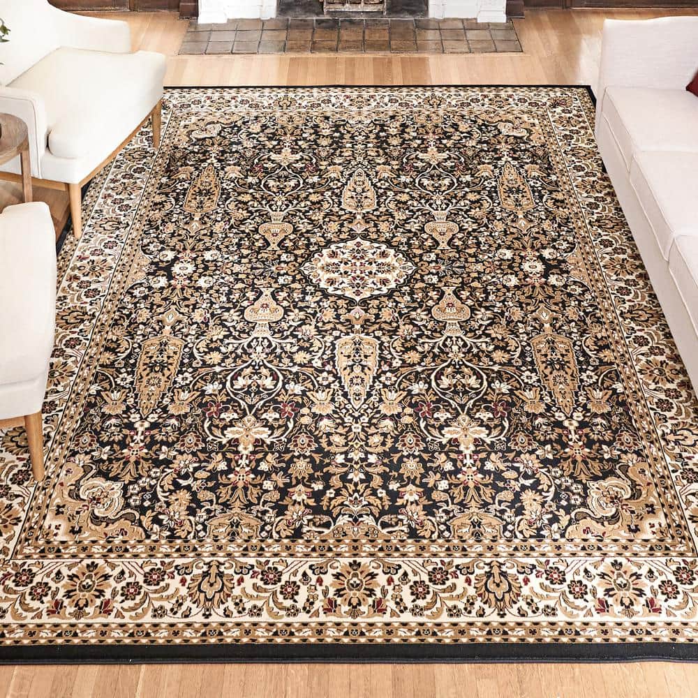 Majestic Vernon Black and Beige Synthetic Rectangular Area Rug