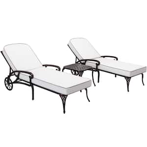 Messer Bronze 3-Piece Aluminum Outdoor Chaise Lounge with White Cushions and Table