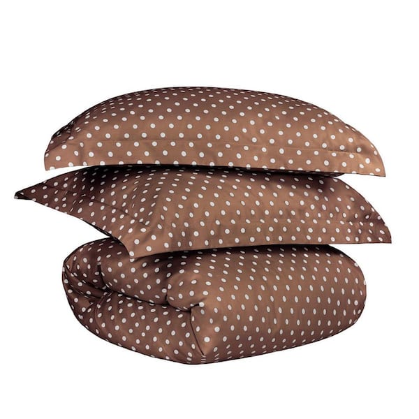 HomeRoots Taupe Polka dot Queen Cotton Duvet Cover Set