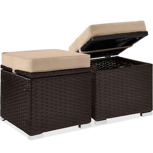 Patiorama 2-Piece Brown Wicker Outdoor Patio Ottoman with Removable Sand Cushion