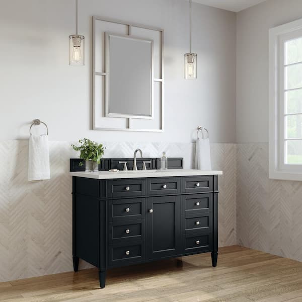 James Martin Vanities Brittany 48.0 in. W x 23.5 in. D x 34.0 in. H Bathroom Vanity in Black Onyx with Lime Delight Silestone Quartz Top
