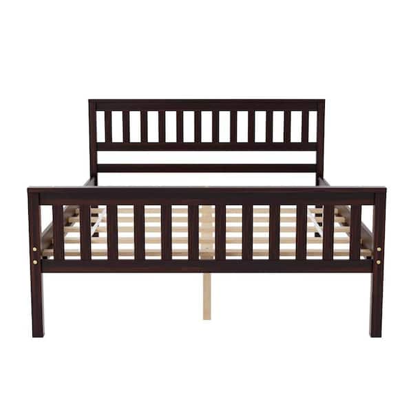 wetiny Black (Espresso) Wood Frame Full Platform Bed with Headboard