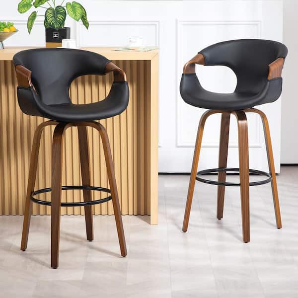 Baylor 29 in. Black Wood Bar Stool with Faux Leather Seat 1 (Set of Included)