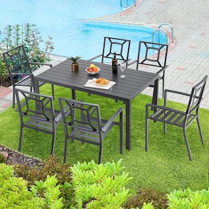 Black 7-Piece Aluminum Rectangular Table Outdoor Patio Dining Set
