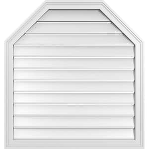 32 in. x 34 in. Octagonal Top Surface Mount PVC Gable Vent: Functional with Brickmould Frame