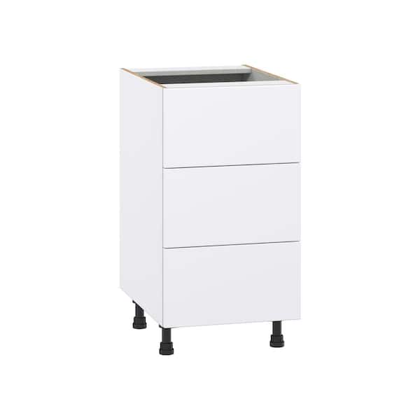 J COLLECTION Timberline 18 in. W x 24 in. D x 34.5 in. H Assembled Slab Drawer Base Kitchen Cabinet in Bright White with 3-Drawers