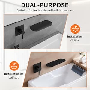 Single Handle Wall Mount Bath Spout Waterfall Tub Black Faucet Bathtub Filler in Matte Black