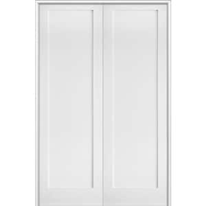 56 in. x 96 in. Craftsman Shaker 1-Panel Both Active MDF Solid Core Primed Wood Double Prehung Interior French Door