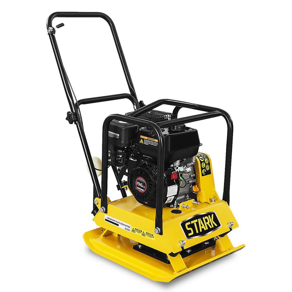 Stark 6.5 HP 196 cc 4 Stroke Walk Behind Soil Vibratory Plate Compactor Rammer w Foldable Wheel and EPA Compliant KIT61021 The Home Depot