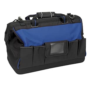 20 in. 12-Pockets Wide-Mouth Tool Bag in Blue