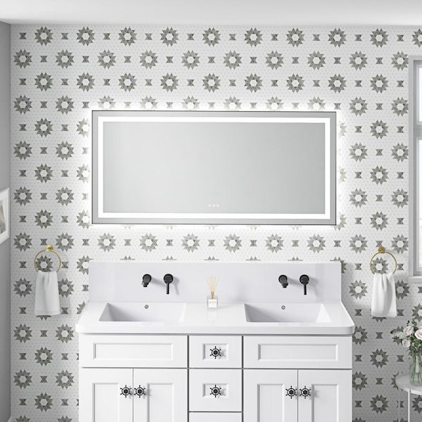 Gun Ash 60.00 in. W x 28.00 in. H LED Modern Rectangle Aluminium Framed Wall Mirror