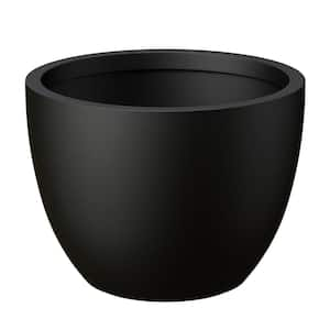 17.5 in. Large Charcoal Black Concrete Round Planter / Pot with Drainage Holes