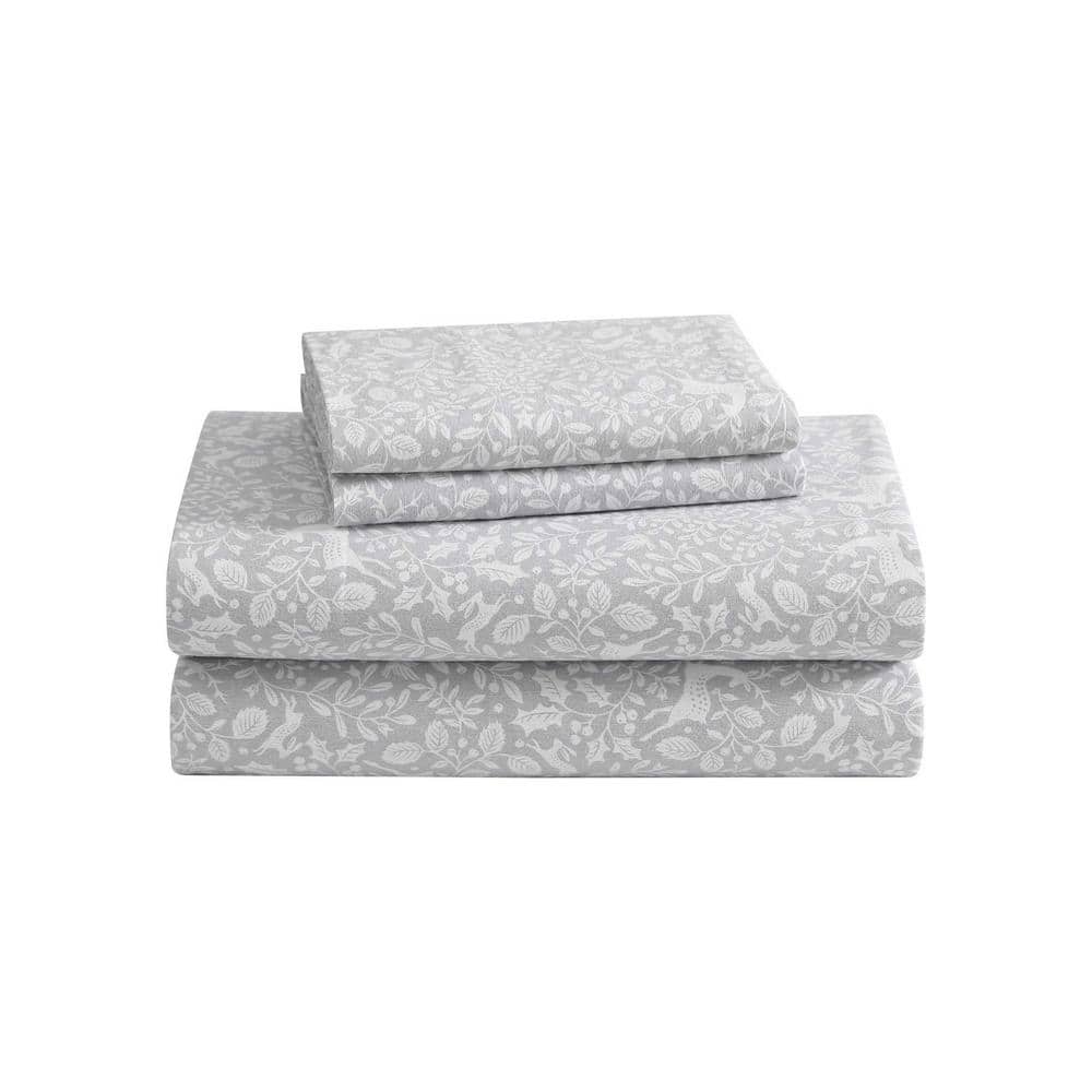 Laura Ashley Deer Dance 4 Piece Grey Flannel Full Sheet Set