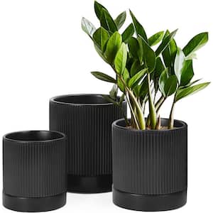 Modern 6 in. L x 6 in. W x 6 in. H Black Ceramic Round Indoor Planter 3 (-Pack)