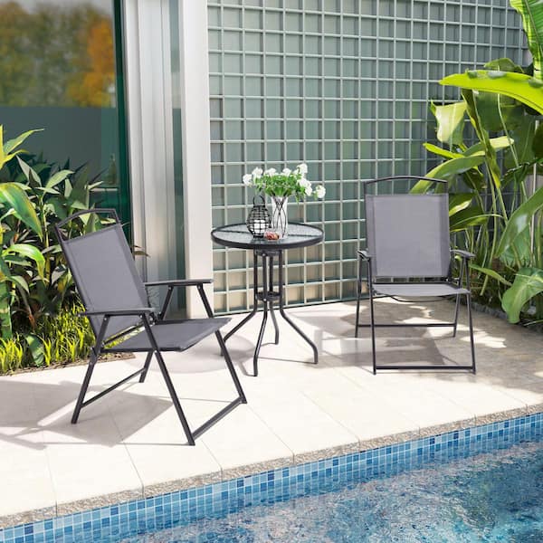 Pellebant 3-Piece Metal Outdoor Patio Bistro Set in Gray with Tempered Glass Table