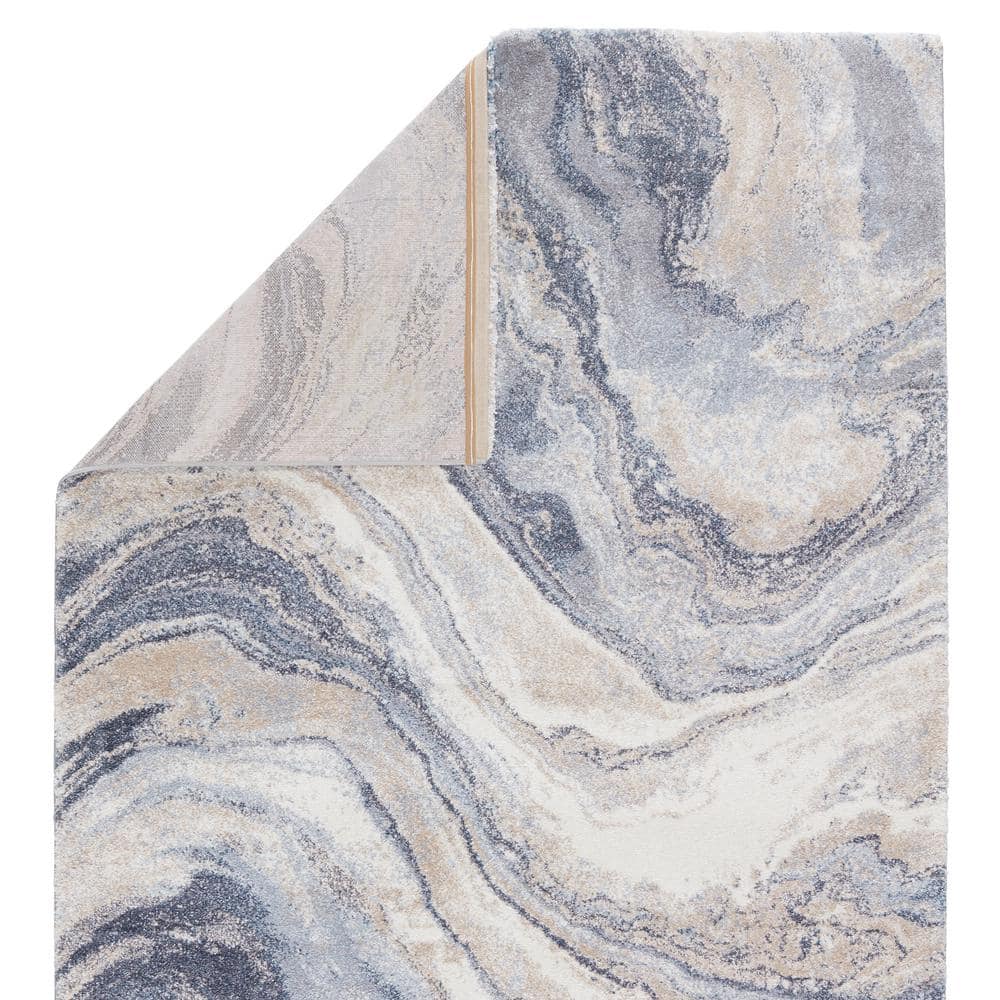 Orion Abstract Blue and Light Gray Shag Area Rug 5' x 7'