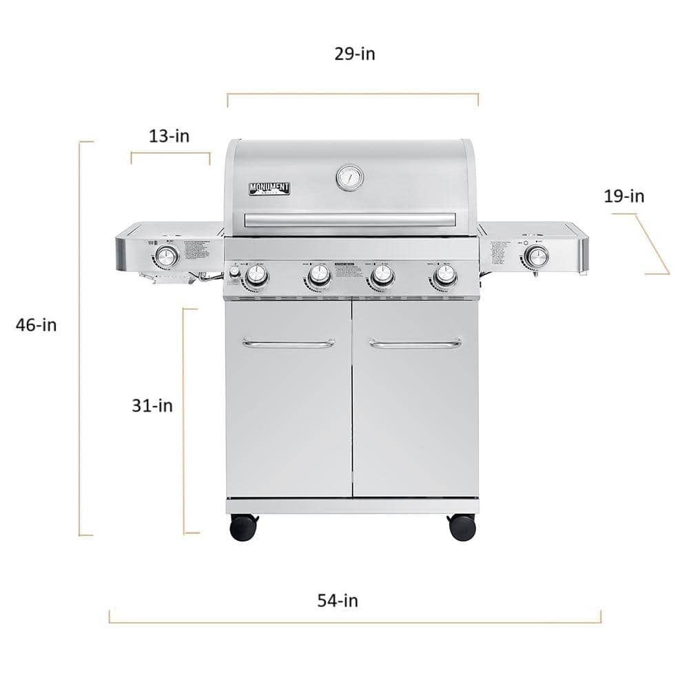 Stainless Steel 4-Burner Propane Gas Grill with Infrared Side Burner