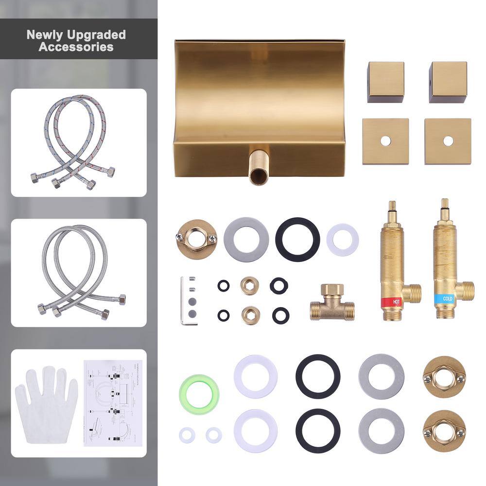 Brushed Gold Brass Double Handle Roman Tub Faucet