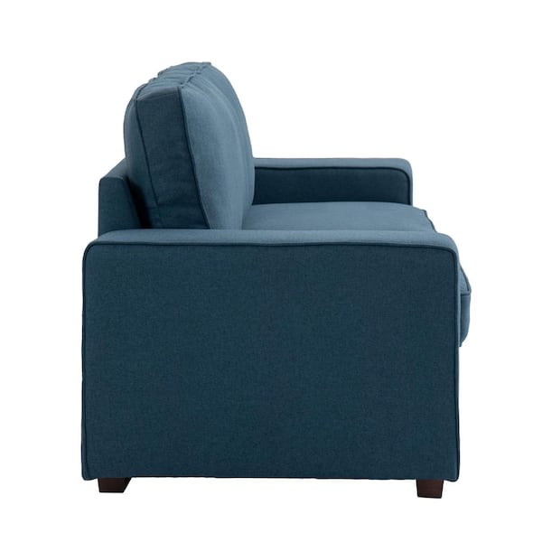 Uixe 79.8 in. Blue Linen Upholstered Square Arm 2-Seater