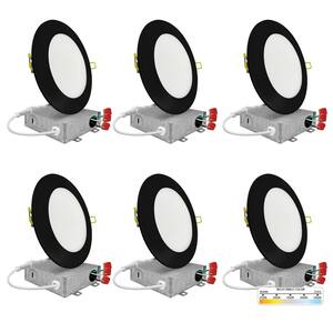 6 in. LED Black Round New Construction IC Rated Slim Canless Integrated LED Recessed Light Kit 5 CCT Dimmable (6-Pack)