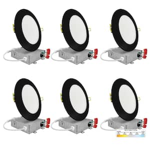 6 in. LED Black Round New Construction IC Rated Slim Canless Integrated LED Recessed Light Kit 5 CCT Dimmable (6-Pack)