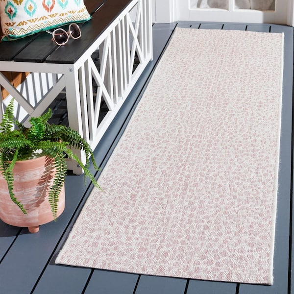 Courtyard Ivory/Blush Pink 2 ft. x 8 ft. Cheetah Geometric Indoor/Outdoor Runner Rug