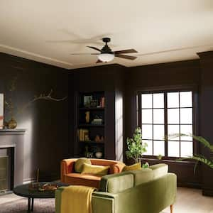 Vinea 52 in. Indoor Satin Black Downrod Mount Ceiling Fan with Integrated LED with Wall Control Included