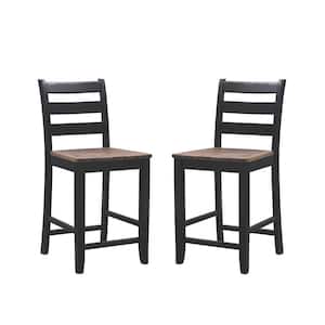 Lenney Black and Natural Wood Finish Counter Stool (Set of 2)