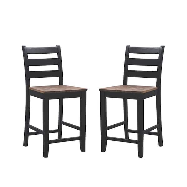 Linon Home Decor Lenney Black and Natural Wood Finish Counter Stool (Set of 2)
