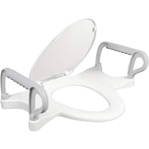 Assist Elongated/Round Standard Height Premium Plastic Closed Front Toilet Seat in White with Support Arms